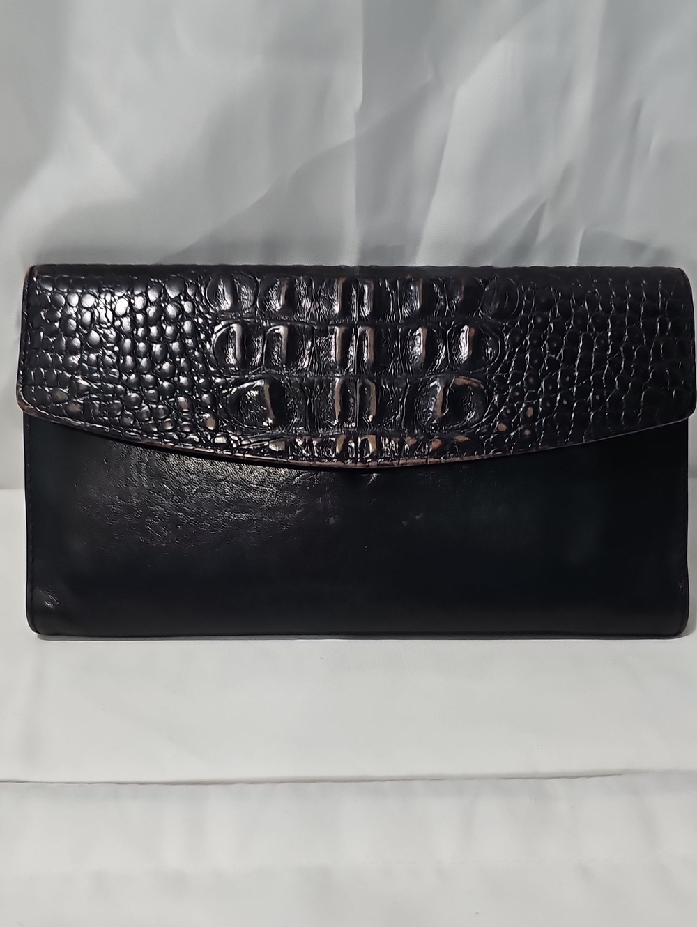 Brahmin Black Croc-Embossed Leather Clutch Wallet